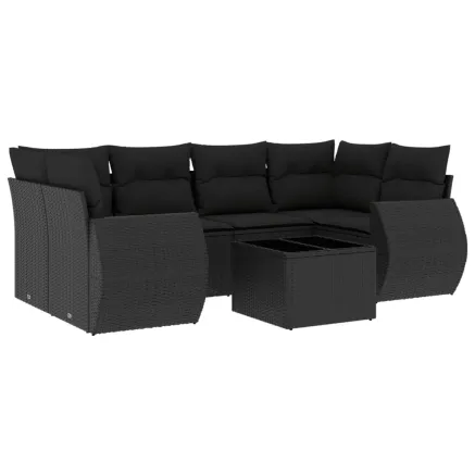 Salon de jardin 7 pcs avec coussins noir résine tressée 2