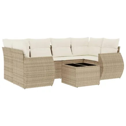Salon de jardin avec coussins 7 pcs beige résine tressée 2