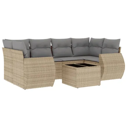 Salon de jardin avec coussins 7 pcs beige résine tressée 2