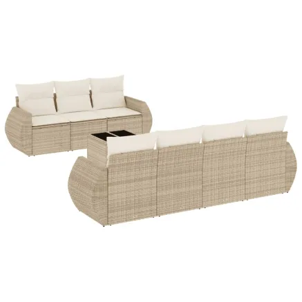 Salon de jardin avec coussins 8 pcs beige résine tressée 2
