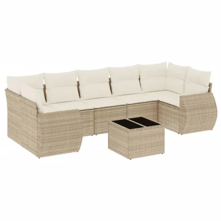 Salon de jardin avec coussins 8 pcs beige résine tressée 2