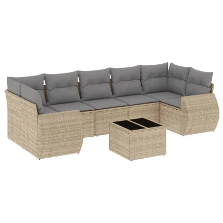 Salon de jardin avec coussins 8 pcs beige résine tressée 2