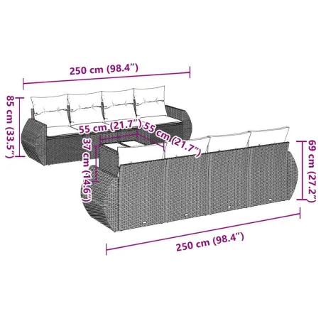 Salon de jardin 9 pcs avec coussins noir résine tressée