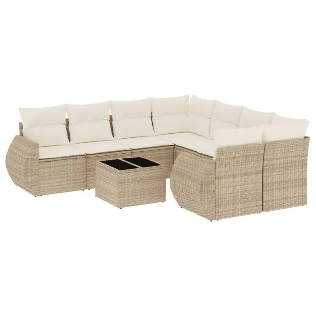 Salon de jardin avec coussins 9 pcs beige résine tressée