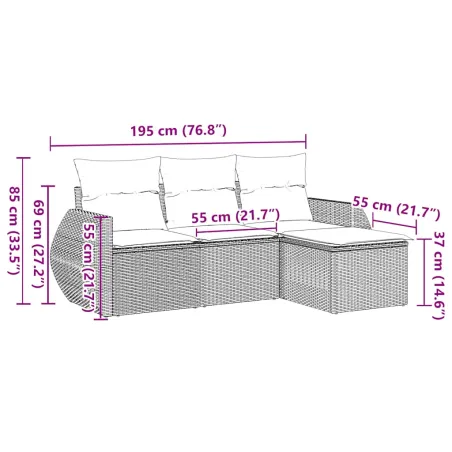 Salon de jardin 4 pcs avec coussins noir résine tressée