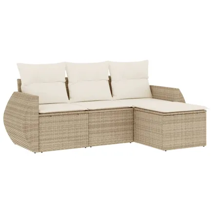 Salon de jardin avec coussins 4 pcs beige résine tressée 2