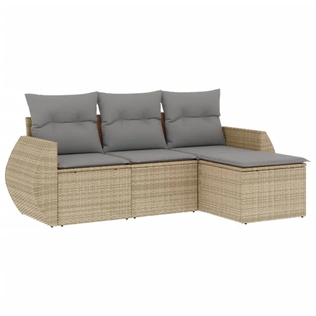 Salon de jardin avec coussins 4 pcs beige résine tressée