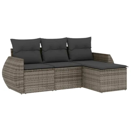 Salon de jardin 4 pcs avec coussins gris résine tressée 2