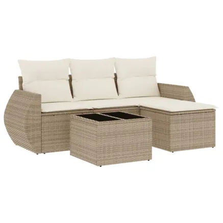Salon de jardin avec coussins 5 pcs beige résine tressée 2