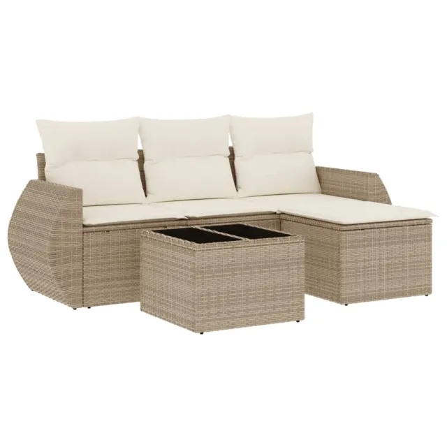 Salon de jardin avec coussins 5 pcs beige résine tressée