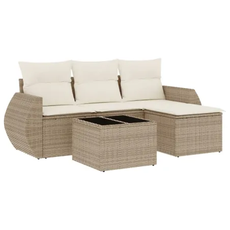 Salon de jardin avec coussins 5 pcs beige résine tressée
