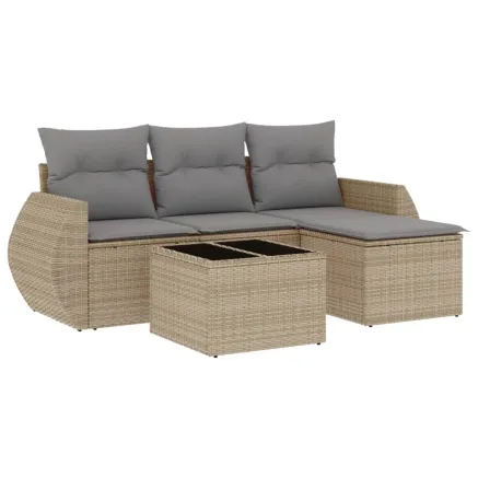 Salon de jardin avec coussins 5 pcs beige résine tressée 2