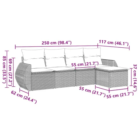 Salon de jardin 5 pcs avec coussins noir résine tressée