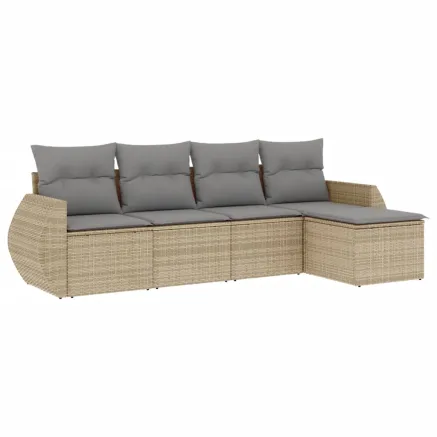 Salon de jardin avec coussins 5 pcs beige résine tressée 2