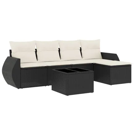 Salon de jardin 6 pcs avec coussins noir résine tressée 2