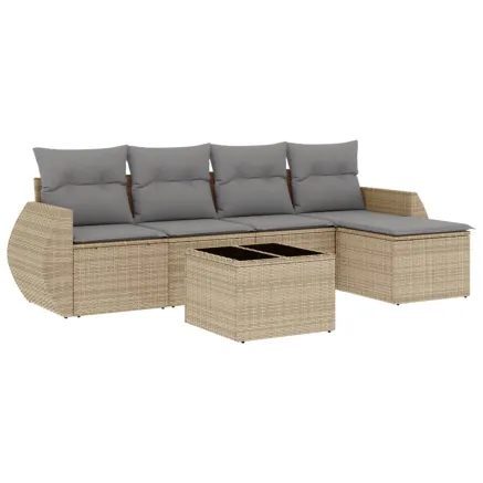 Salon de jardin avec coussins 6 pcs beige résine tressée 2