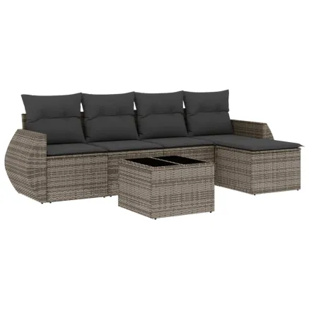 Salon de jardin 6 pcs avec coussins gris résine tressée 2