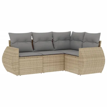 Salon de jardin avec coussins 4 pcs beige résine tressée 2