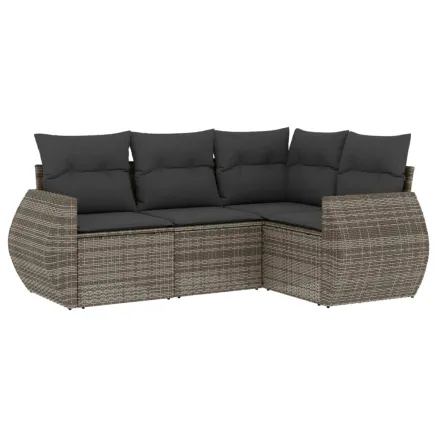 Salon de jardin 4 pcs avec coussins gris résine tressée 2