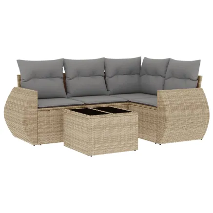 Salon de jardin avec coussins 5 pcs beige résine tressée 2