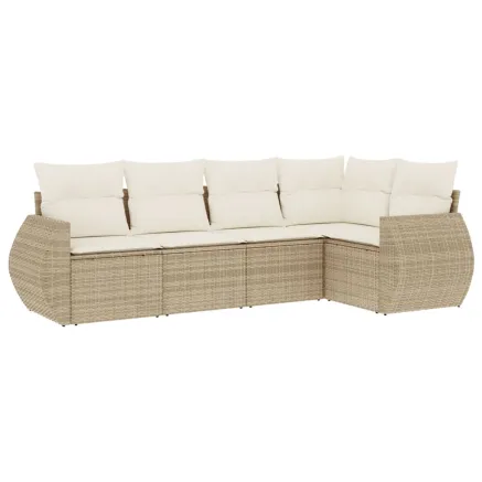 Salon de jardin avec coussins 5 pcs beige résine tressée 2