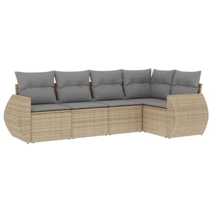Salon de jardin avec coussins 5 pcs beige résine tressée 2