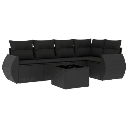Salon de jardin 6 pcs avec coussins noir résine tressée 2