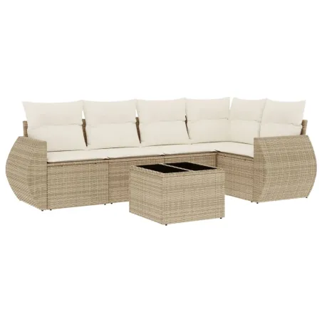 Salon de jardin avec coussins 6 pcs beige résine tressée