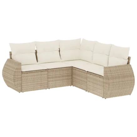 Salon de jardin avec coussins 5 pcs beige résine tressée 2