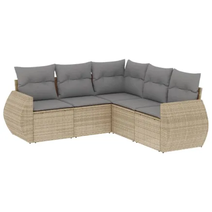 Salon de jardin avec coussins 5 pcs beige résine tressée 2
