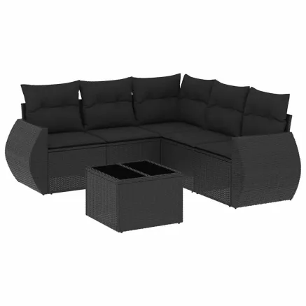 Salon de jardin 6 pcs avec coussins noir résine tressée 2