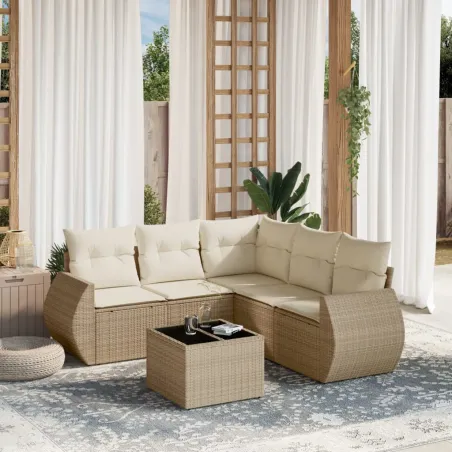 Salon de jardin avec coussins 6 pcs beige résine tressée