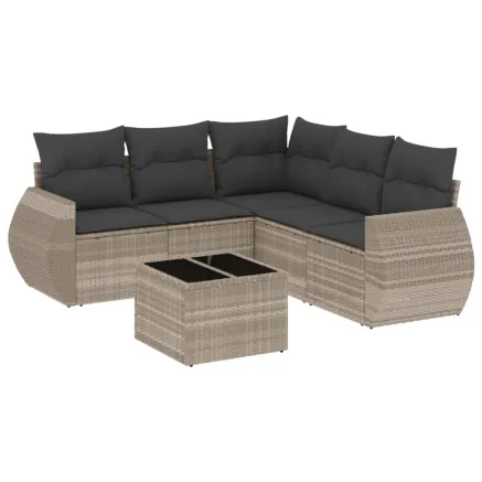Salon de jardin 6 pcs avec coussins gris clair résine tressée 2