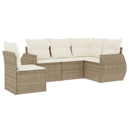 Salon de jardin avec coussins 5 pcs beige résine tressée 2