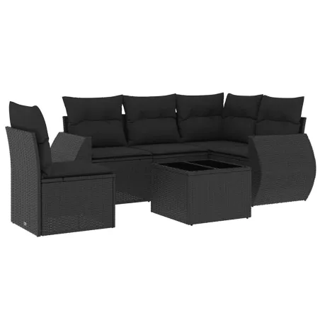 Salon de jardin 6 pcs avec coussins noir résine tressée