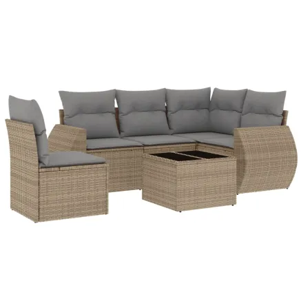 Salon de jardin avec coussins 6 pcs beige résine tressée 2