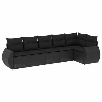 Salon de jardin 6 pcs avec coussins noir résine tressée 2