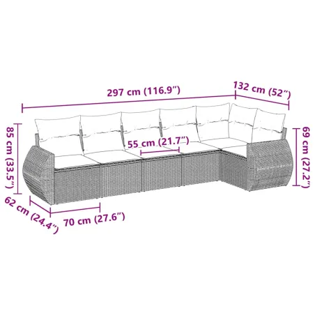 Salon de jardin 6 pcs avec coussins noir résine tressée