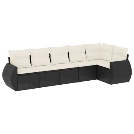 Salon de jardin 6 pcs avec coussins noir résine tressée 2