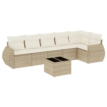 Salon de jardin avec coussins 7 pcs beige résine tressée 2