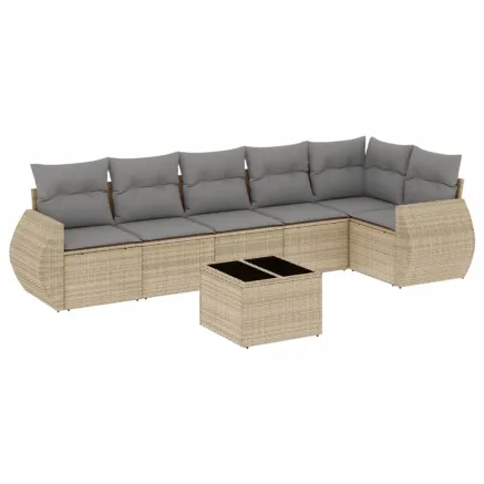 Salon de jardin avec coussins 7 pcs beige résine tressée 2