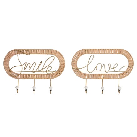 Appendiabiti da parete Home ESPRIT Dorato Naturale Metallo Rattan 40 x