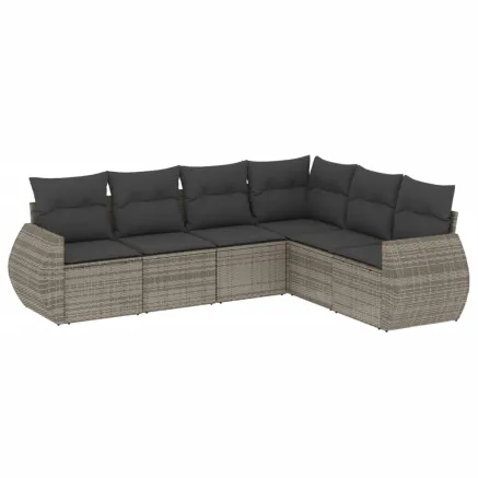Salon de jardin 6 pcs avec coussins gris résine tressée 2