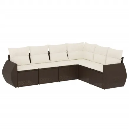 Salon de jardin avec coussins 6 pcs marron résine tressée 2