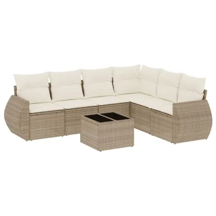Salon de jardin avec coussins 7 pcs beige résine tressée 2