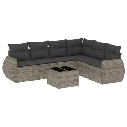 Salon de jardin avec coussins 7 pcs gris résine tressée 2