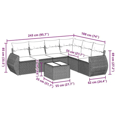 Salon de jardin avec coussins 7 pcs gris clair résine tressée