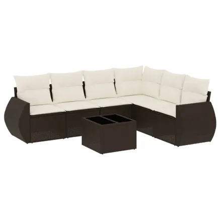 Salon de jardin avec coussins 7 pcs marron résine tressée 2