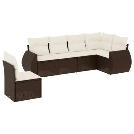 Salon de jardin avec coussins 6 pcs marron résine tressée 2