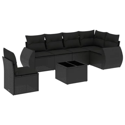 Salon de jardin 7 pcs avec coussins noir résine tressée 2